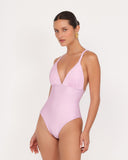 Vestido de baño entero BREZZA DI SETA rosa con escote en V vista frontal