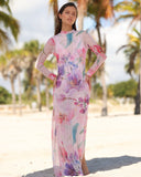 Vestido mesh floral transparente manga larga vista frontal elegante