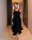 Vestido Cassis en lino negro vista frontal
