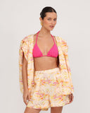 Blazer Gioia di Sole floral abierto con bikini a juego, look resort de silueta relajada